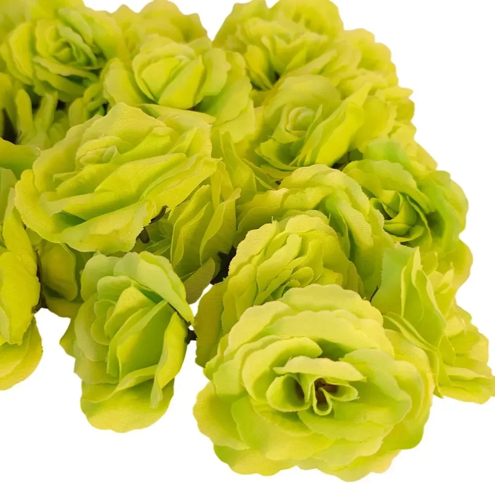 40 Lime Chartreuse Green Artificial Silk Rose Heads 3 Inch Wedding Craft Floral